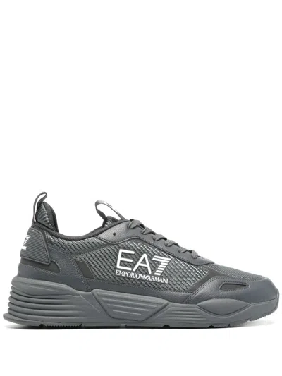 Ea7 Textured Nylon Trainers With Rubber Sole In Gray
