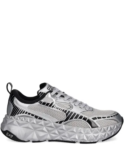 Ea7 Textured-sole Sneakers In Silver