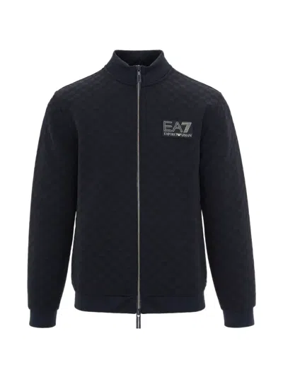 Ea7 Textured Zip-up Sweatshirt In Black