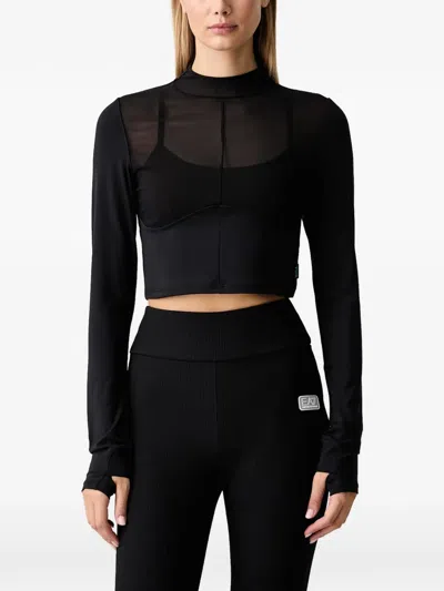 Ea7 Train 7.0 Mesh-panelled Cropped Top And Bra Set In Black