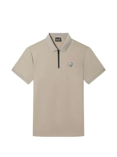 Ea7 Train Premium Shield Zip-fastening Logo-patch Polo Shirt In Neutral