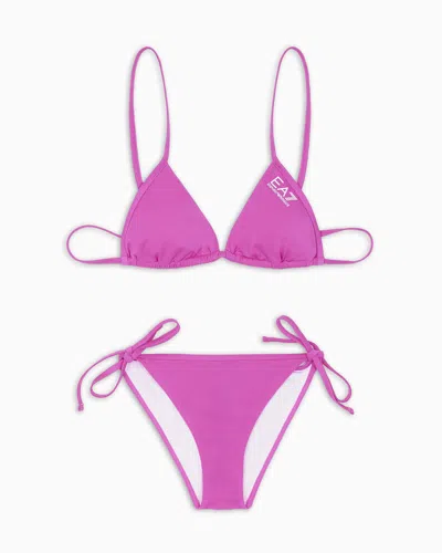 Ea7 Triangle Bikini With Logo In Purple