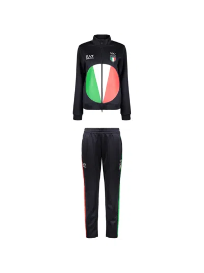 Ea7 Tricolor-print Tracksuit Set In Black