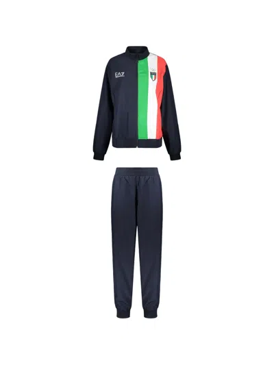 Ea7 Tricolour-stripe Tracksuit In Blue