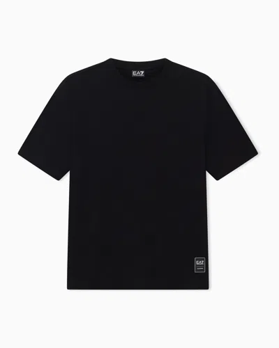 EA7 T-SHIRT BLACK & WHITE COTTON JERSEY RIB DETAILS