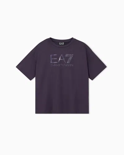 Ea7 Kids' T-shirt Visibility Girl Ample En Jersey De Coton À Col Rond In Violet