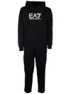 Ea7 Regular Fit Hoodie Logo Series In Cotton With Ribbed Details In Black