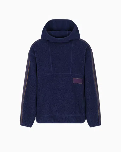 Ea7 Unisex 7.0 Hooded Sweatshirt In A Teddy-effect Fabric In Blue