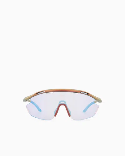 Ea7 Unisex Sunglasses In An Asymmetrical Shape In Blue