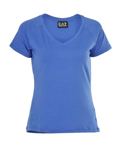 Ea7 V-collar Short-sleeved T-shirt In Blue
