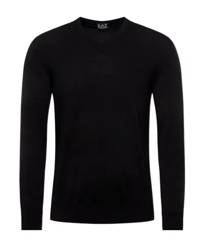 Ea7 V-neck Knitted Pullover In Black