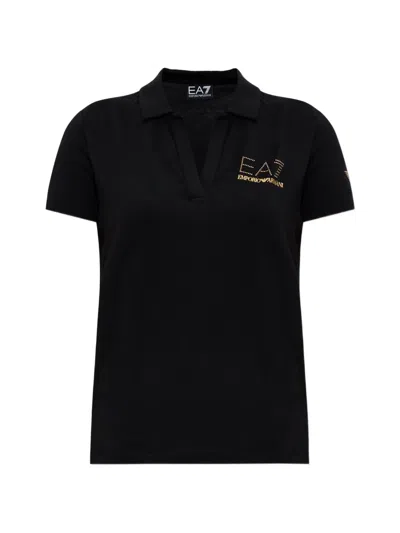 Ea7 V-neck Logo-detail Top In Black