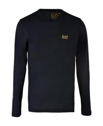 Ea7 V-neck Long-sleeved T-shirt In Black