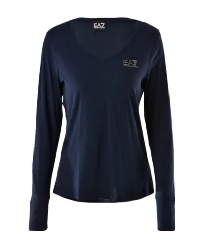 Ea7 V-neck Long-sleeved T-shirt In Black