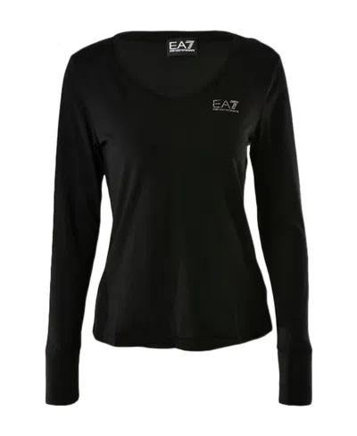 Ea7 V-neck Long-sleeved T-shirt In Black