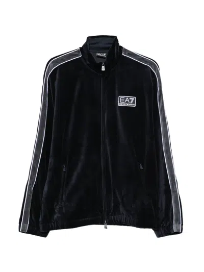 Ea7 Velvet Side-stripe Sweatshirt In Blue
