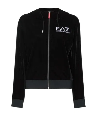 Ea7 Velvet Tracksuit Jacket In Black