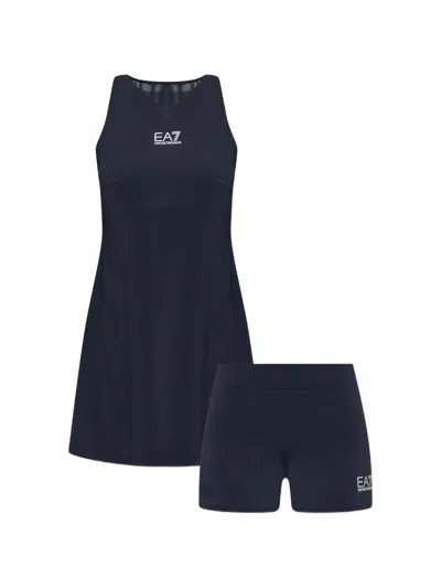 Ea7 Ventus Logo-print Racerback Dress In Blue