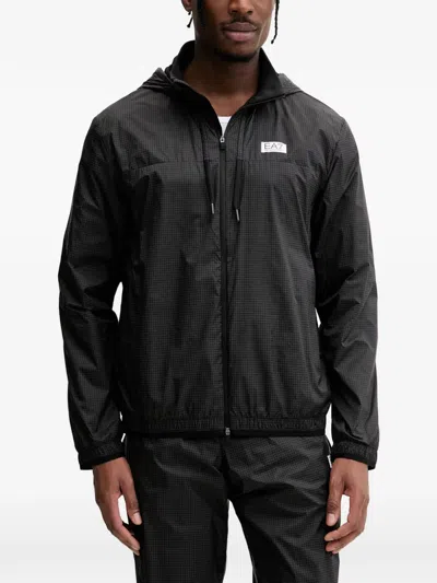 Ea7 Ventus7 Grid-pattern Track Pants In Black
