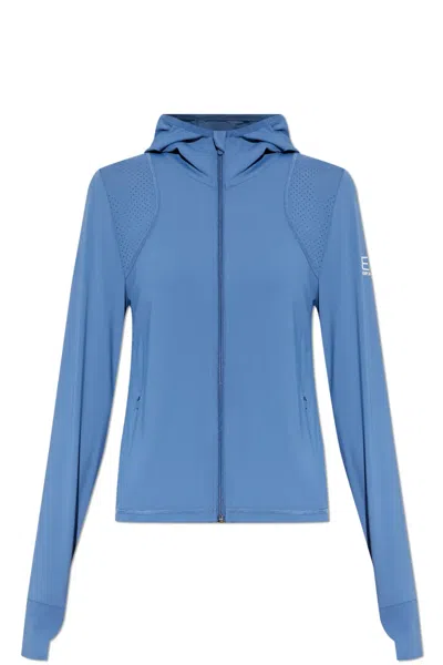 Ea7 Ventus7 Perforated Hoodie In Blue