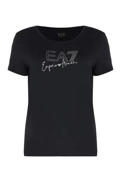 Ea7 Viscose Crew-neck T-shirt In Black