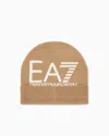 Ea7 Visibility Beanie With  Oversized Logo In Brown