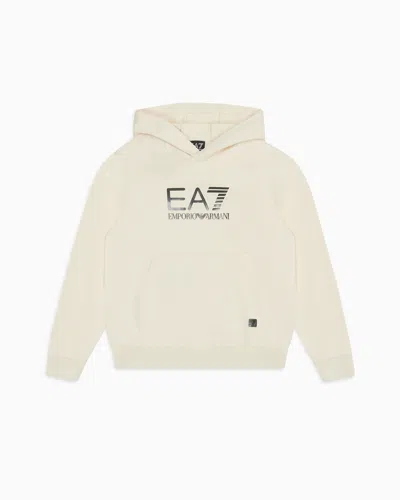 Ea7 Kids' Visibility Boy Cotton Hooded Sweatshirt In White