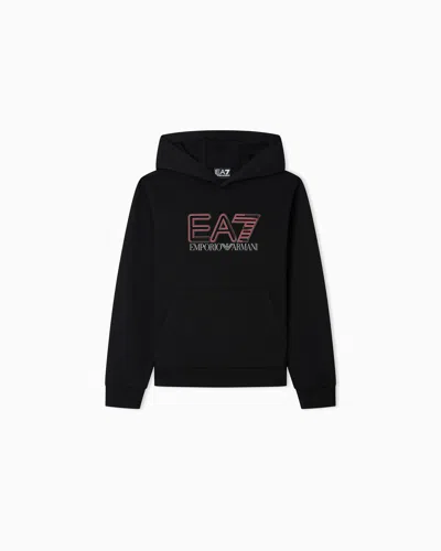 Ea7 Kids' Visibility Boy Cotton Jersey Hoodie In Black