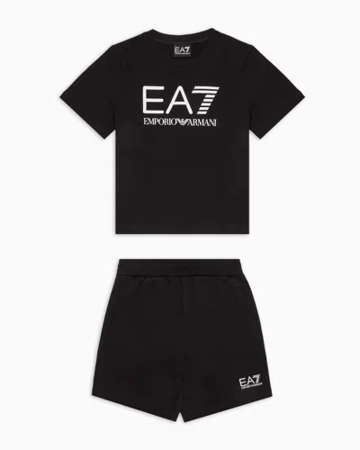 Ea7 Kids' Visibility Boy Cotton T-shirt And Shorts Set In Black