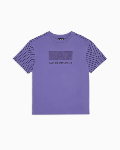 Ea7 Kids' Visibility Boy Printed Cotton T-shirt In Purple