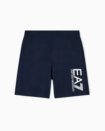 Ea7 Visibility Cotton Bermuda Shorts In Blue