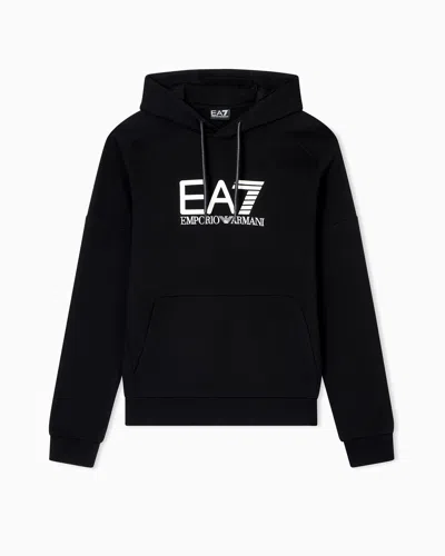Ea7 Visibility Cotton-blend Hooded Sweatshirt In Black