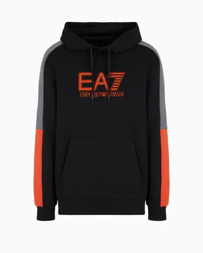 Ea7 Visibility Cotton-blend Hooded Sweatshirt In Black