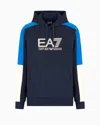 Ea7 Visibility Cotton-blend Hooded Sweatshirt In Navy Blue