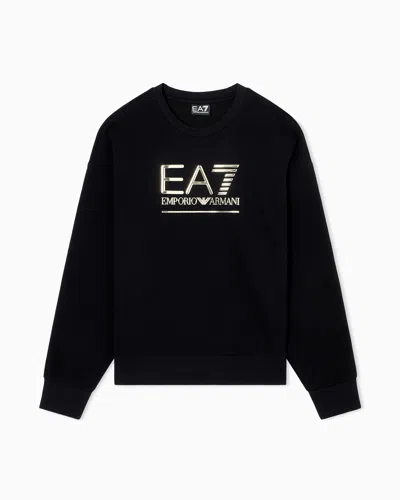Ea7 Visibility Cotton-blend Sweatshirt With Oversized Logo In Black