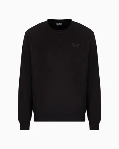 Ea7 Visibility Cotton Crew-neck Sweatshirt In Black