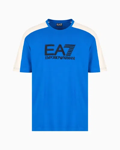 Ea7 Visibility Cotton Crew-neck T-shirt In Blue