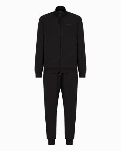 Ea7 Visibility Cotton Full-zip Tracksuit In Black