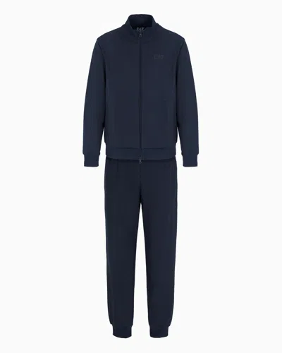 Ea7 Visibility Cotton Full-zip Tracksuit In Navy Blue