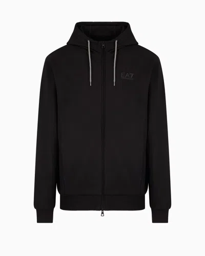Ea7 Visibility Cotton Hooded, Zip-up Sweatshirt In Black