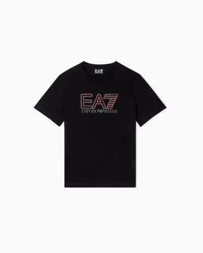 Ea7 Kids' Visibility Cotton Jersey T-shirt In Black