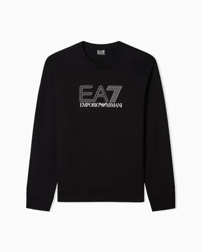 Ea7 Visibility Cotton Zip-up Sweatshirt With  Logo In Black