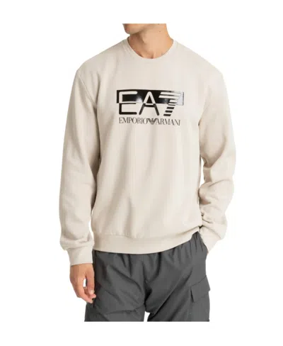 Ea7 Visibility Crew-neck Cotton Sweatshirt In White