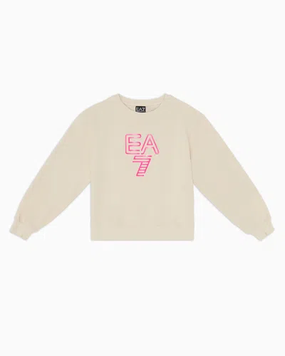 Ea7 Kids' Visibility Girl Stretch-cotton Crew-neck Sweatshirt In Beige