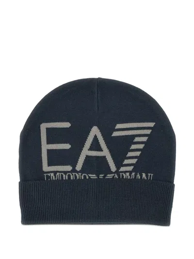 Ea7 Visibility Jacquard-logo Beanie Hat In Blue