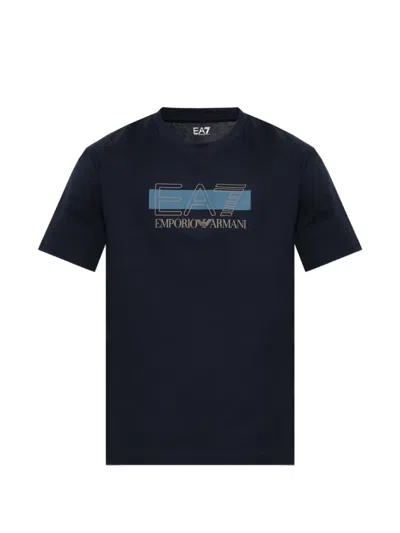 Ea7 Visibility Logo-print Cotton T-shirt In Blue
