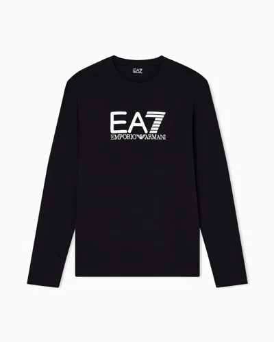 Ea7 Visibility Long-sleeved T-shirt In Cotton Stretch Jersey In Black