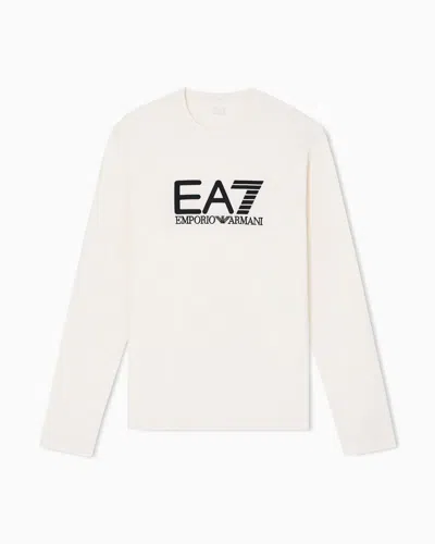 Ea7 Visibility Long-sleeved T-shirt In Cotton Stretch Jersey In Sand
