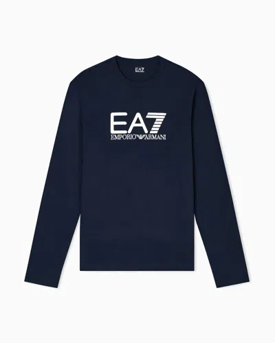 Ea7 Visibility Long-sleeved T-shirt In Cotton Stretch Jersey In Blue