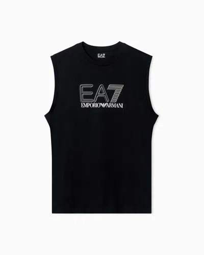 Ea7 Visibility Regular-fit Tank Top In Cotton Jersey In Black
